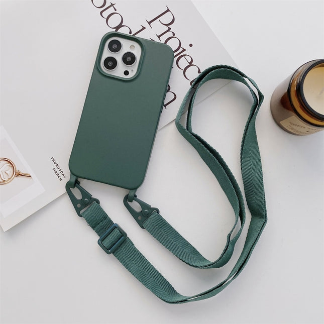 Elastic Silicone Protective Case with Wide Neck Lanyard For iPhone 13 Pro(Dark Green)-garmade.com
