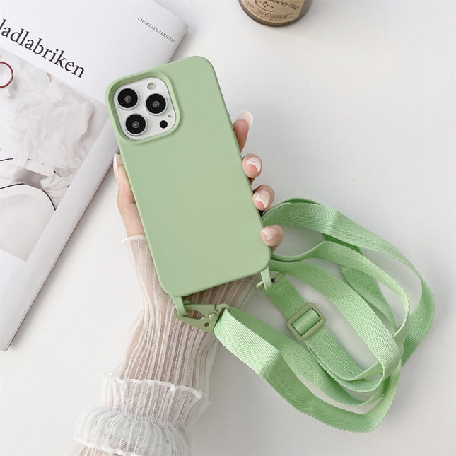 Elastic Silicone Protective Case with Wide Neck Lanyard For iPhone 13 Pro Max(Green)-garmade.com