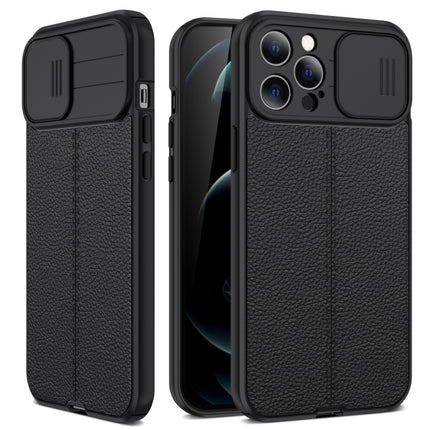 Litchi Texture Sliding Camshield TPU Protective Case For iPhone 13 mini(Black)-garmade.com