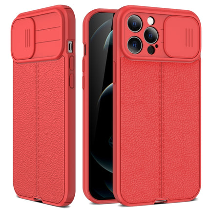 Litchi Texture Sliding Camshield TPU Protective Case For iPhone 13 mini(Red)-garmade.com