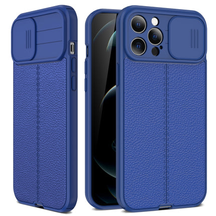 Litchi Texture Sliding Camshield TPU Protective Case For iPhone 13(Blue)-garmade.com