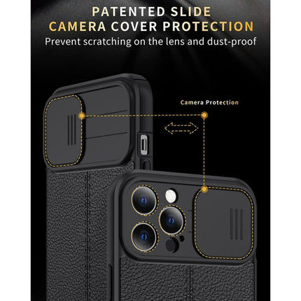 Litchi Texture Sliding Camshield TPU Protective Case For iPhone 13(Dark Green)-garmade.com
