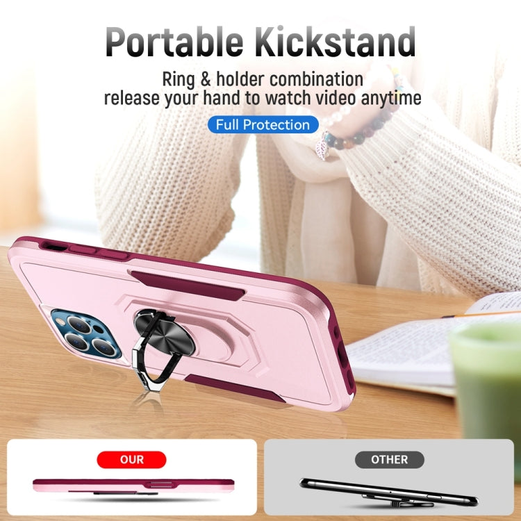 Pioneer Armor Heavy Duty PC + TPU Shockproof Case with Holder For iPhone 13 Pro Max(Pink)-garmade.com