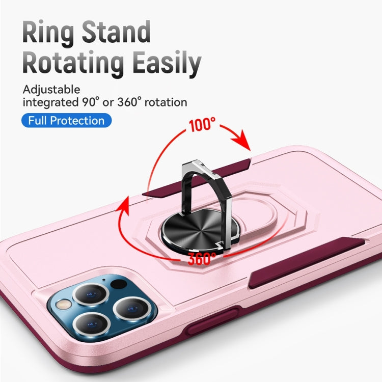 Pioneer Armor Heavy Duty PC + TPU Shockproof Case with Holder For iPhone 13 Pro Max(Pink)-garmade.com