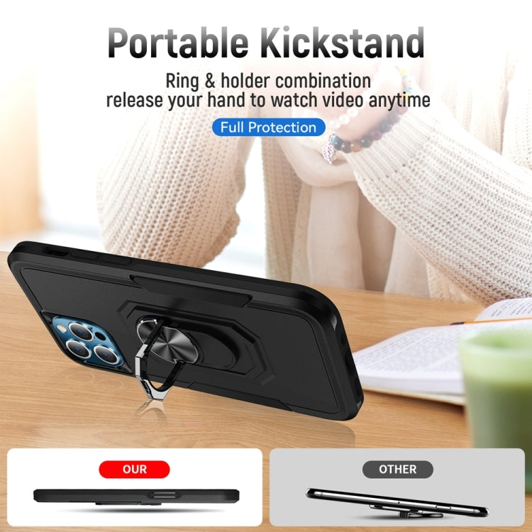 Pioneer Armor Heavy Duty PC + TPU Shockproof Case with Holder For iPhone 13 Pro Max(Black)-garmade.com