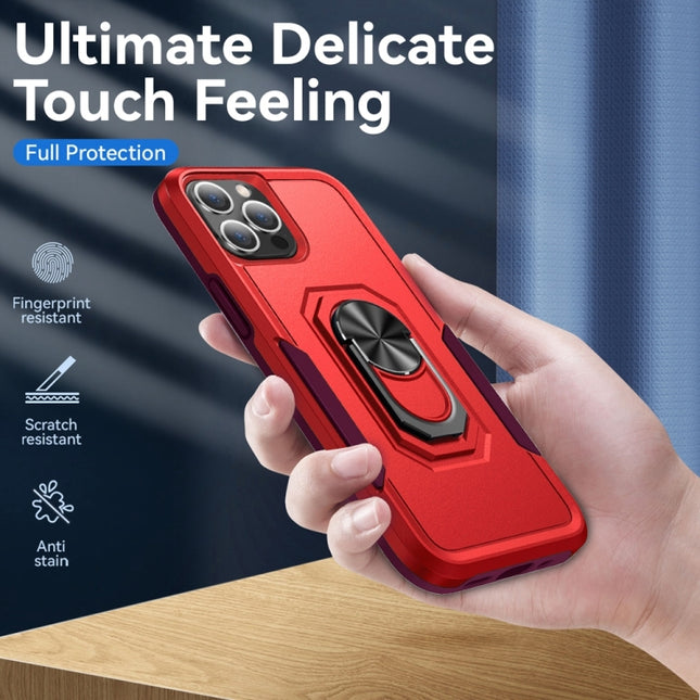 Pioneer Armor Heavy Duty PC + TPU Shockproof Case with Holder For iPhone 13 Pro Max(Red)-garmade.com