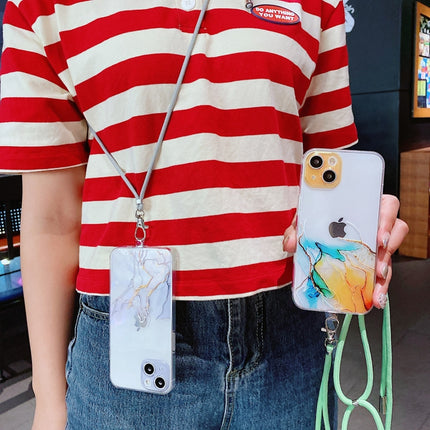 Hollow Marble Pattern TPU Precise Hole Protective Case with Neck Strap Rope For iPhone 13 mini(Grey)-garmade.com