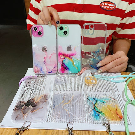 Hollow Marble Pattern TPU Precise Hole Protective Case with Neck Strap Rope For iPhone 13 mini(Grey)-garmade.com