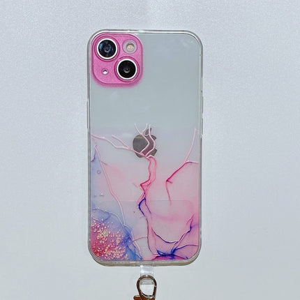 Hollow Marble Pattern TPU Precise Hole Protective Case with Neck Strap Rope For iPhone 13(Blue)-garmade.com