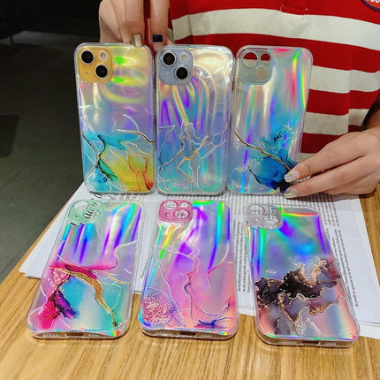 Laser Marble Pattern Clear TPU Shockproof Protective Case For iPhone 13 mini(Yellow)-garmade.com
