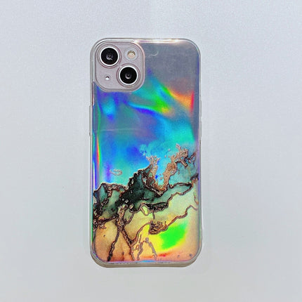 Laser Marble Pattern Clear TPU Shockproof Protective Case For iPhone 13(Green)-garmade.com