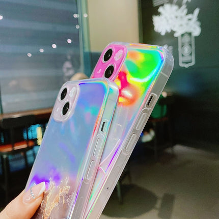 Laser Marble Pattern Clear TPU Shockproof Protective Case For iPhone 13(Green)-garmade.com