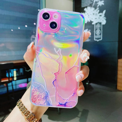 Laser Marble Pattern Clear TPU Shockproof Protective Case For iPhone 13 Pro Max(Pink)-garmade.com
