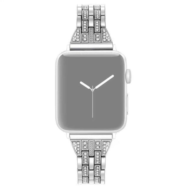 For Apple Watch Series 6 & SE & 5 & 4 40mm / 3 & 2 & 1 38mm Double Row Diamond Alloy Watchband(Silver)-garmade.com