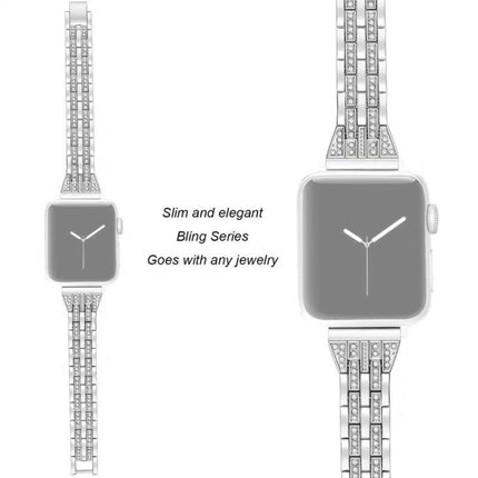 For Apple Watch Series 6 & SE & 5 & 4 40mm / 3 & 2 & 1 38mm Double Row Diamond Alloy Watchband(Silver)-garmade.com