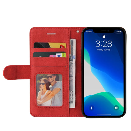 Dual-color Splicing Horizontal Flip PU Leather Case with Holder & Card Slots & Wallet For iPhone 13 Pro(Red)-garmade.com