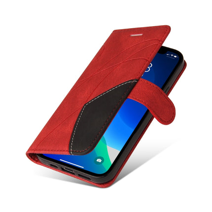 Dual-color Splicing Horizontal Flip PU Leather Case with Holder & Card Slots & Wallet For iPhone 13 Pro(Red)-garmade.com