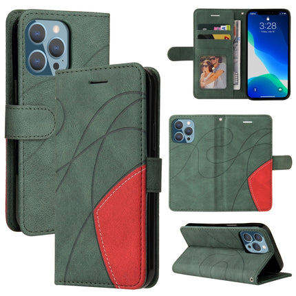 Dual-color Splicing Horizontal Flip PU Leather Case with Holder & Card Slots & Wallet For iPhone 13 Pro(Green)-garmade.com
