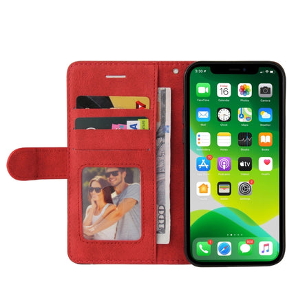 Dual-color Splicing Horizontal Flip PU Leather Case with Holder & Card Slots & Wallet For iPhone 13(Red)-garmade.com