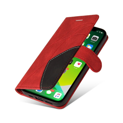 Dual-color Splicing Horizontal Flip PU Leather Case with Holder & Card Slots & Wallet For iPhone 13(Red)-garmade.com