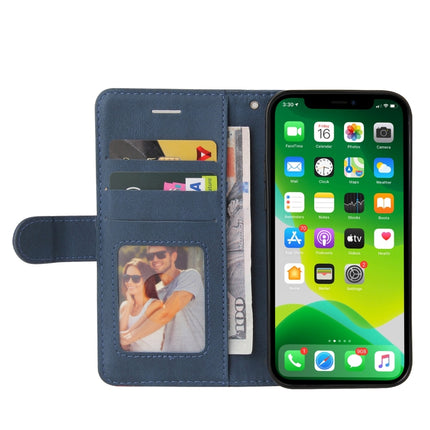 Dual-color Splicing Horizontal Flip PU Leather Case with Holder & Card Slots & Wallet For iPhone 13(Blue)-garmade.com