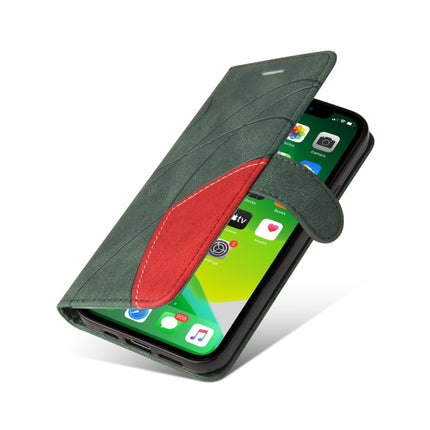 Dual-color Splicing Horizontal Flip PU Leather Case with Holder & Card Slots & Wallet For iPhone 13(Green)-garmade.com