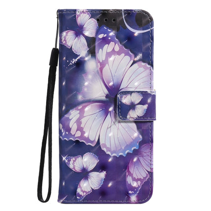 3D Painted Pattern Horizontal Flip Leather Case with Holder & Card Slots & Wallet For iPhone 13(Purple Butterfly)-garmade.com
