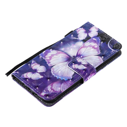 3D Painted Pattern Horizontal Flip Leather Case with Holder & Card Slots & Wallet For iPhone 13(Purple Butterfly)-garmade.com