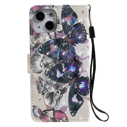 3D Painted Pattern Horizontal Flip Leather Case with Holder & Card Slots & Wallet For iPhone 13(Black Butterfly)-garmade.com