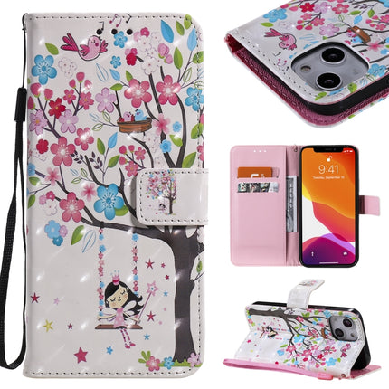 3D Painted Pattern Horizontal Flip Leather Case with Holder & Card Slots & Wallet For iPhone 13 Mini(Girl Under The Tree)-garmade.com