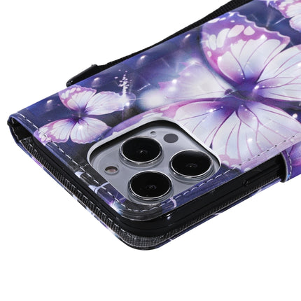 3D Painted Pattern Horizontal Flip Leather Case with Holder & Card Slots & Wallet For iPhone 13 Pro(Purple Butterfly)-garmade.com