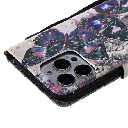 3D Painted Pattern Horizontal Flip Leather Case with Holder & Card Slots & Wallet For iPhone 13 Pro(Black Butterfly)-garmade.com