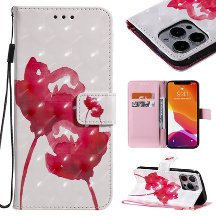3D Painted Pattern Horizontal Flip Leather Case with Holder & Card Slots & Wallet For iPhone 13 Pro(Red Rose)-garmade.com