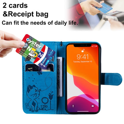 Cat Bee Embossing Pattern Shockproof Horizontal Flip Leather Case with Holder & Card Slots & Wallet For iPhone 13 mini(Blue)-garmade.com