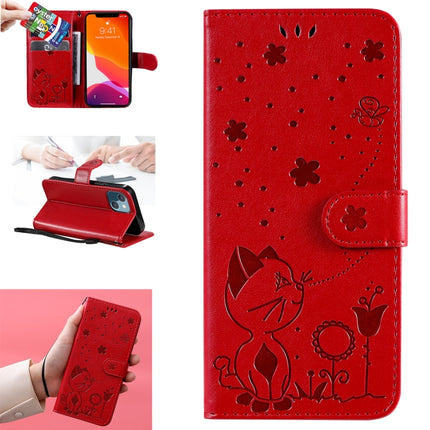 Cat Bee Embossing Pattern Shockproof Horizontal Flip Leather Case with Holder & Card Slots & Wallet For iPhone 13 mini(Red)-garmade.com