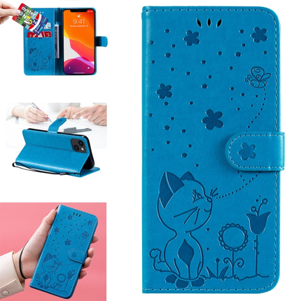 Cat Bee Embossing Pattern Shockproof Horizontal Flip Leather Case with Holder & Card Slots & Wallet For iPhone 13(Blue)-garmade.com