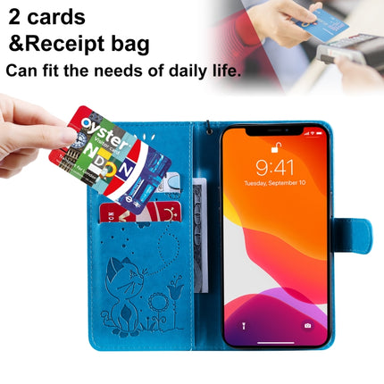 Cat Bee Embossing Pattern Shockproof Horizontal Flip Leather Case with Holder & Card Slots & Wallet For iPhone 13(Blue)-garmade.com