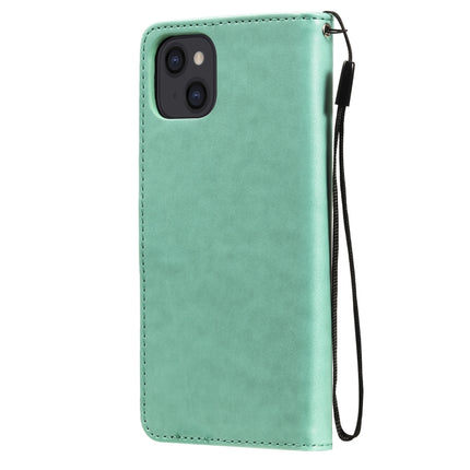 Cat Bee Embossing Pattern Shockproof Horizontal Flip Leather Case with Holder & Card Slots & Wallet For iPhone 13(Green)-garmade.com