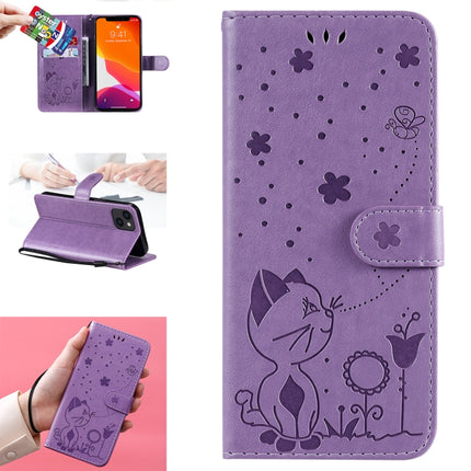 Cat Bee Embossing Pattern Shockproof Horizontal Flip Leather Case with Holder & Card Slots & Wallet For iPhone 13(Purple)-garmade.com