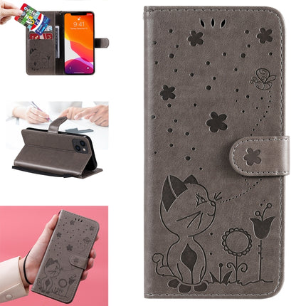 Cat Bee Embossing Pattern Shockproof Horizontal Flip Leather Case with Holder & Card Slots & Wallet For iPhone 13(Grey)-garmade.com