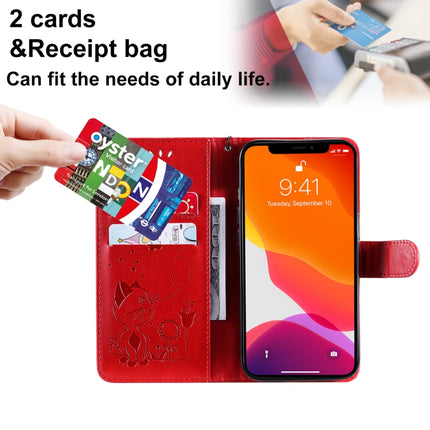 Cat Bee Embossing Pattern Shockproof Horizontal Flip Leather Case with Holder & Card Slots & Wallet For iPhone 13(Red)-garmade.com