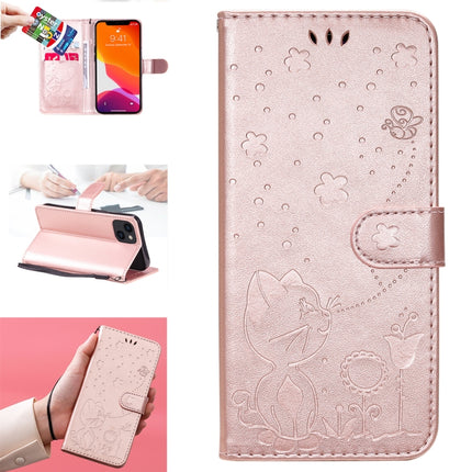 Cat Bee Embossing Pattern Shockproof Horizontal Flip Leather Case with Holder & Card Slots & Wallet For iPhone 13(Rose Gold)-garmade.com