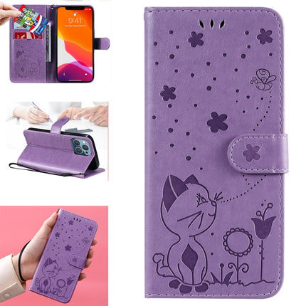 Cat Bee Embossing Pattern Shockproof Horizontal Flip Leather Case with Holder & Card Slots & Wallet For iPhone 13 Pro(Purple)-garmade.com