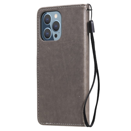 Cat Bee Embossing Pattern Shockproof Horizontal Flip Leather Case with Holder & Card Slots & Wallet For iPhone 13 Pro(Grey)-garmade.com