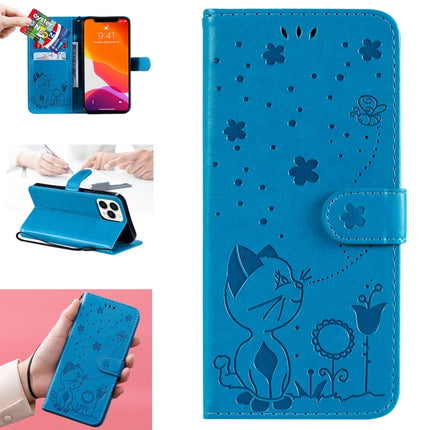 Cat Bee Embossing Pattern Shockproof Horizontal Flip Leather Case with Holder & Card Slots & Wallet For iPhone 13 Pro Max(Blue)-garmade.com
