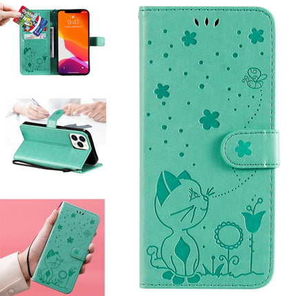 Cat Bee Embossing Pattern Shockproof Horizontal Flip Leather Case with Holder & Card Slots & Wallet For iPhone 13 Pro Max(Green)-garmade.com