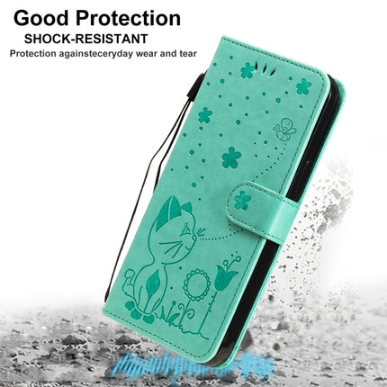 Cat Bee Embossing Pattern Shockproof Horizontal Flip Leather Case with Holder & Card Slots & Wallet For iPhone 13 Pro Max(Green)-garmade.com