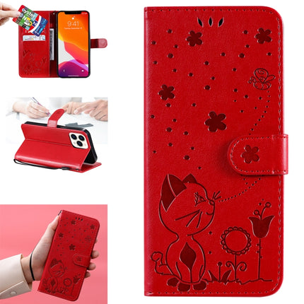 Cat Bee Embossing Pattern Shockproof Horizontal Flip Leather Case with Holder & Card Slots & Wallet For iPhone 13 Pro Max(Red)-garmade.com