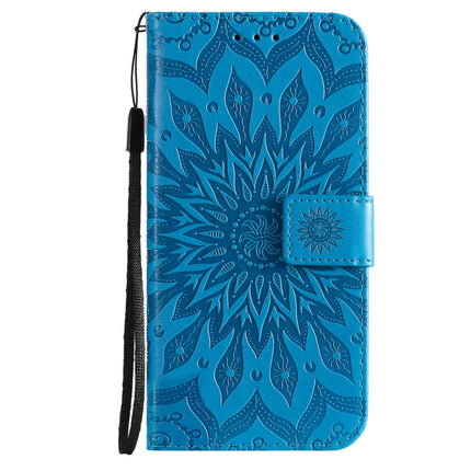 Pressed Printing Sunflower Pattern Horizontal Flip PU Leather Case Holder & Card Slots & Wallet & Lanyard For iPhone 13 mini(Blue)-garmade.com