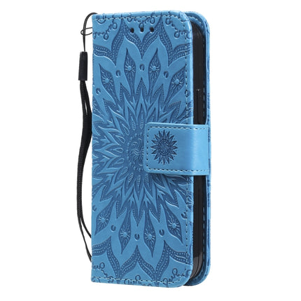 Pressed Printing Sunflower Pattern Horizontal Flip PU Leather Case Holder & Card Slots & Wallet & Lanyard For iPhone 13 mini(Blue)-garmade.com
